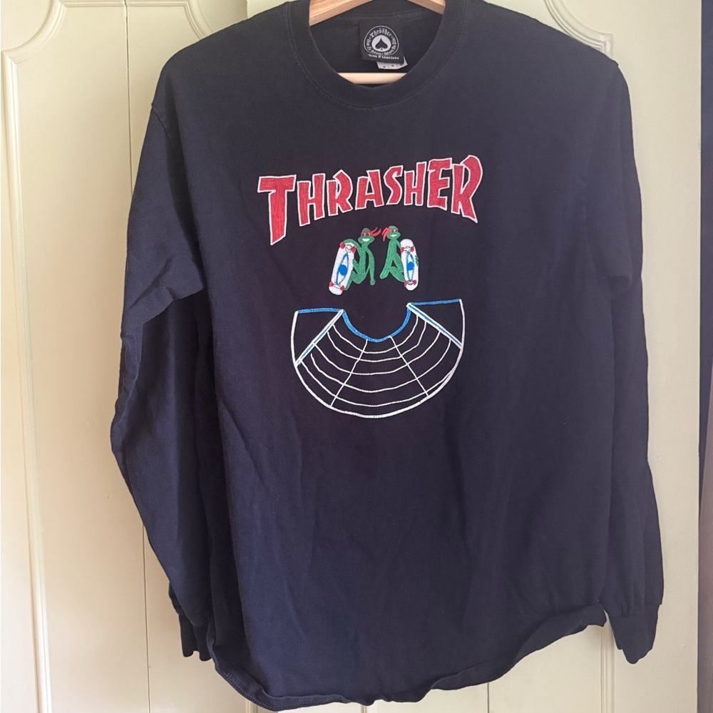 Thrasher TMNT Black Long Sleeve Tee with Red and Blue Graphics